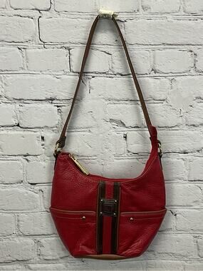 Stone Mountain Leather Purse Red/Brown Shoulder Strap Pockets Casual Zip Closure